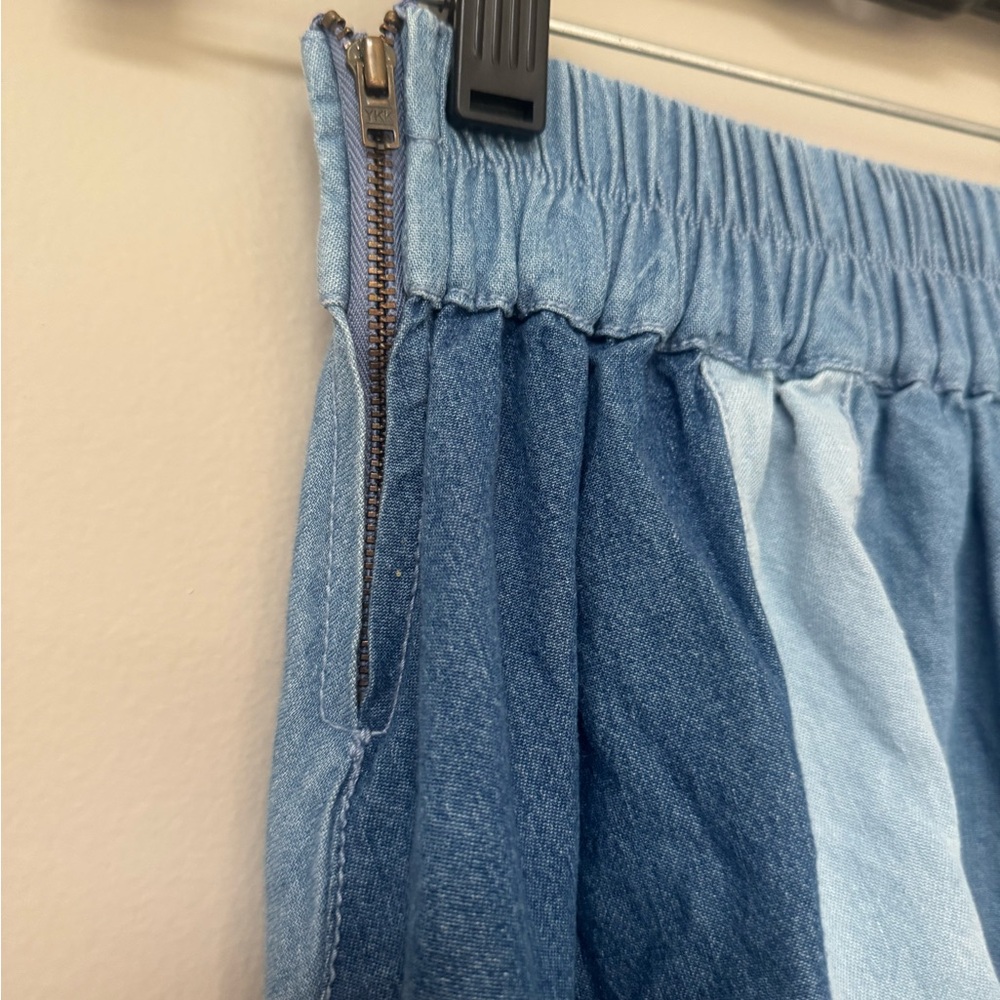 Anthropologie Love The Label Blue Multicolor Denim A-Line Skirt - Picture 7 of 9